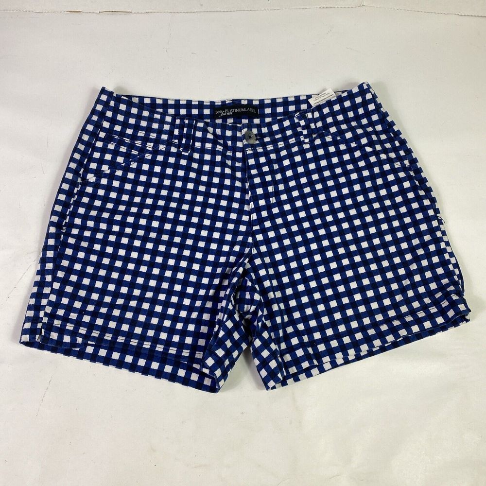 Lee Platinum Label Shorts Womens Size 8 Stretch Blue white Check med rise
